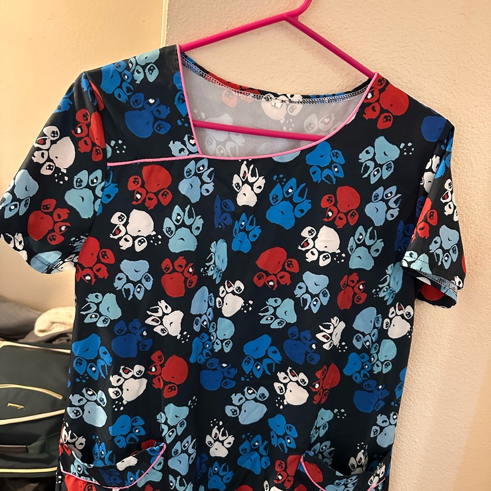Playful Paw Print Scrub Top